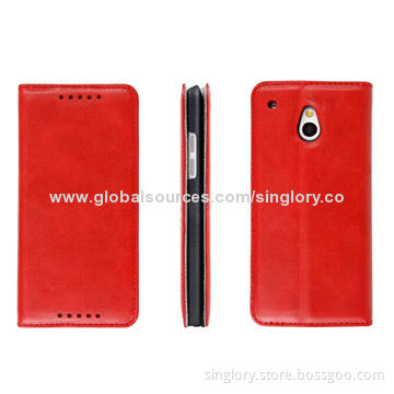 PU Leather Heat-setting Back Standing Mobile Phone Cases for HTC One, OEM and ODM Orders Welcomed